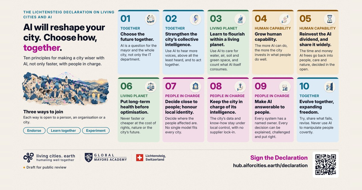 The Lichtensteig Declaration poster: ten principles for cities and AI
